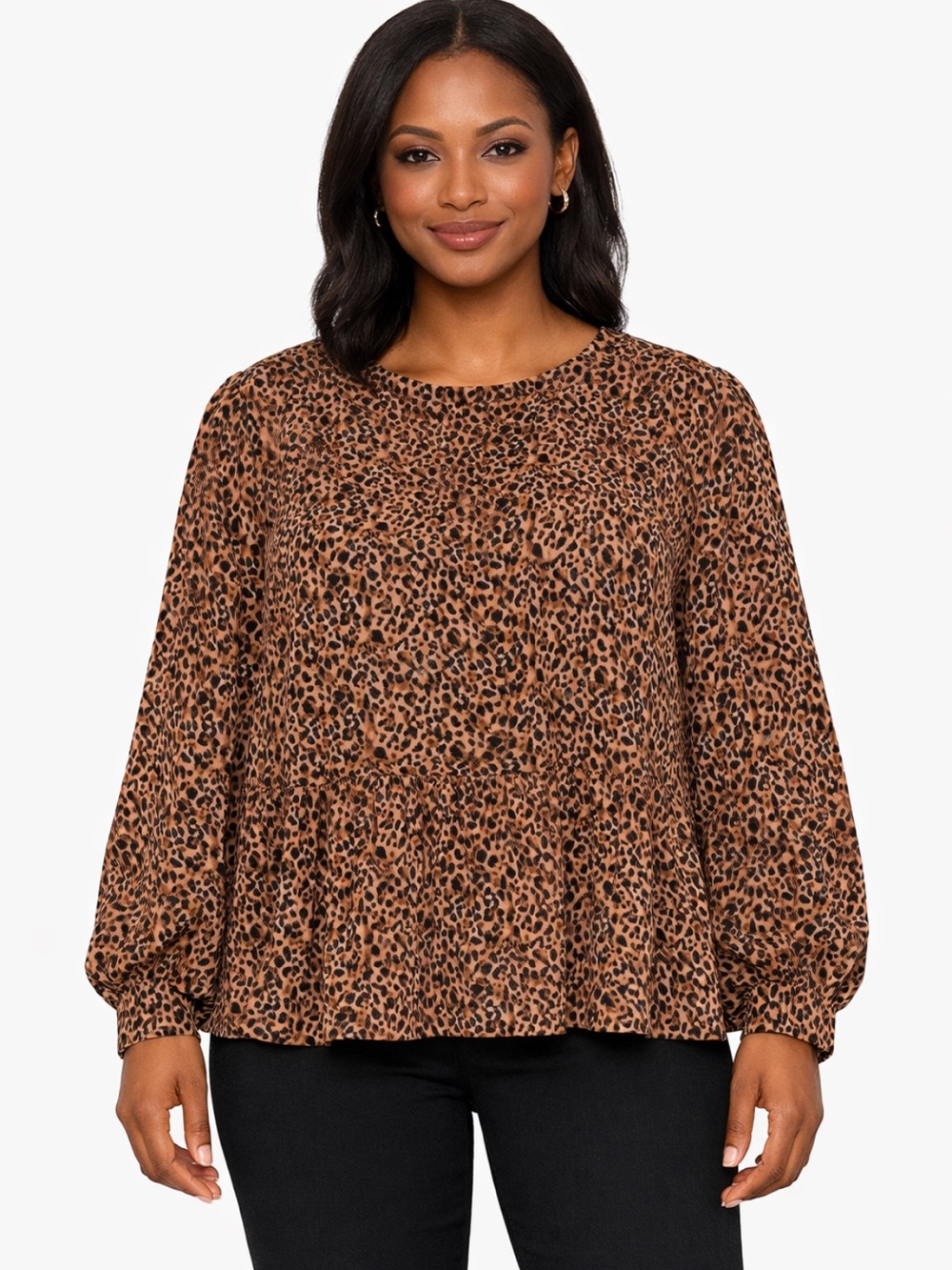 Tuckernuck Leopard Print Peplum Blouse XXL Long Sleeve Crew Neck Animal Print
X